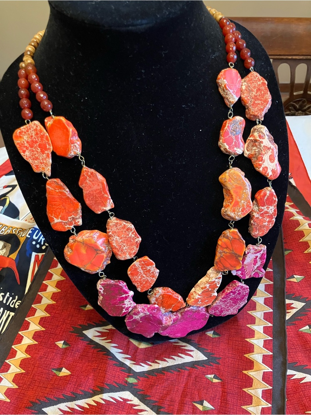 RED/ORANGE AND PINK SEA SEDIMENT  JASPER STATEMENT NECKLACE - Picture 8 of 12